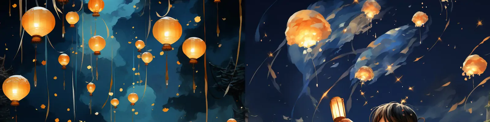 手绘卡通儿童中秋节月亮灯笼祈福祝福场景艺术插图海报Midjourney关键词咒语分享