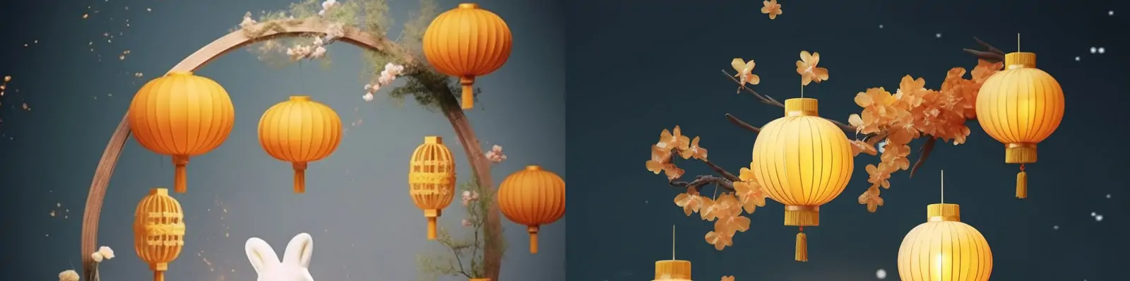 中国传统节日中秋节月亮灯笼玉兔月饼桂花电商广告主题海报Midjourney关键词咒语