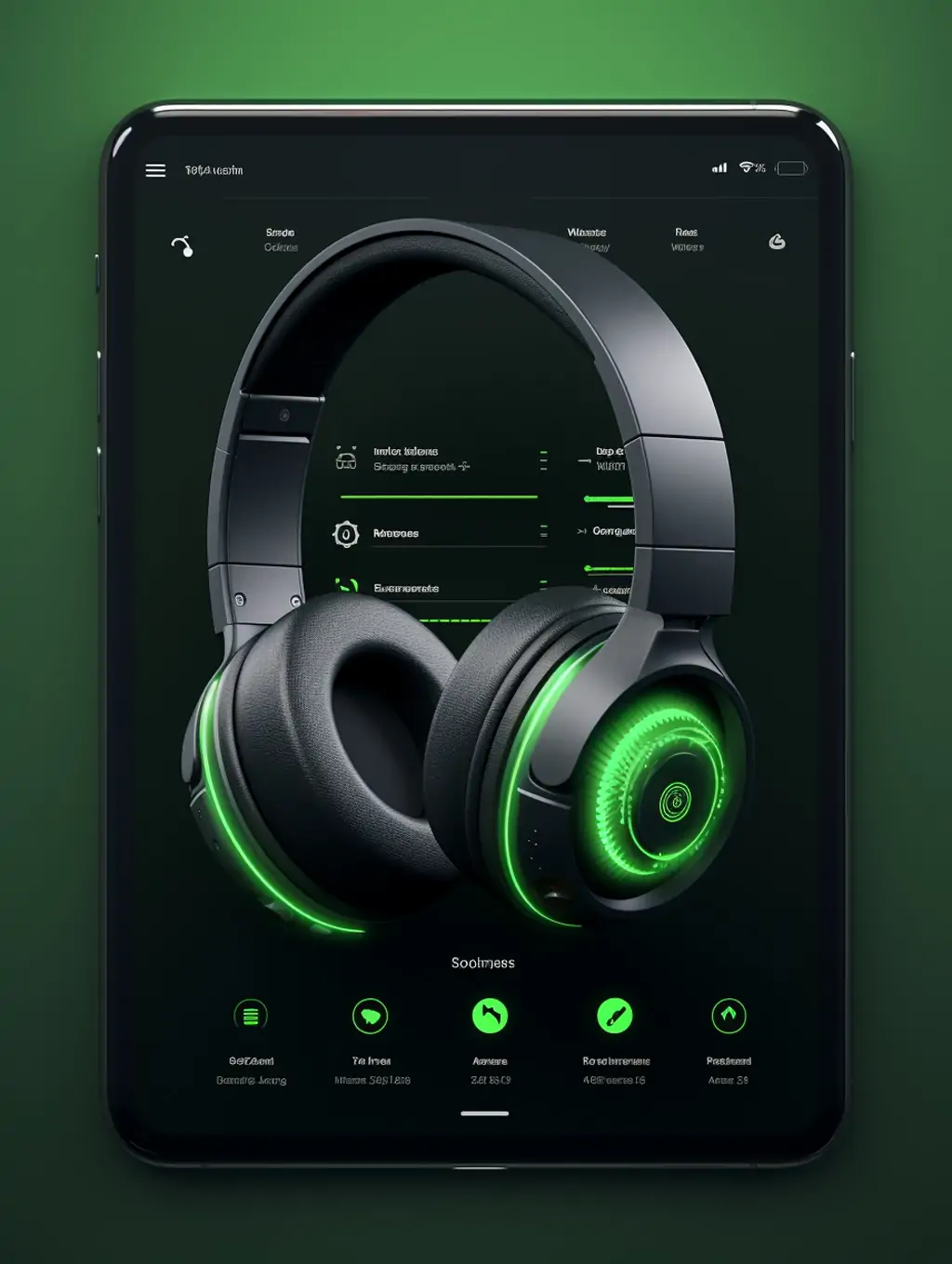 科技感黑色绿色音乐耳机APP应用程序UI界面展示海报Midjourney关键词咒语 - Ai宇宙吧--Ai宇宙吧-