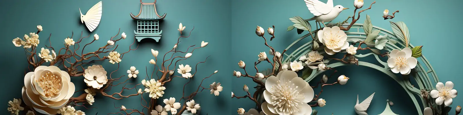 中国风复古中秋节立体雕花鲜花植物艺术工艺品模型电商海报背景Midjourney关键词咒语分享