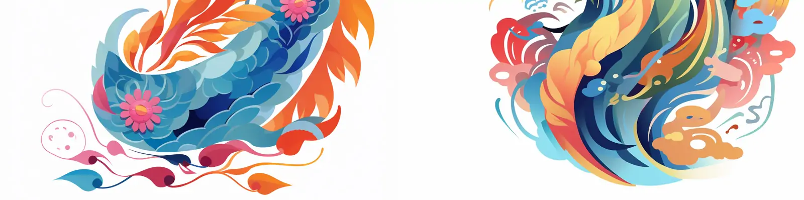 手绘卡通可爱中国龙侧面肖像几何形状拼接平面矢量插图绘画midjourney关键词咒语分享