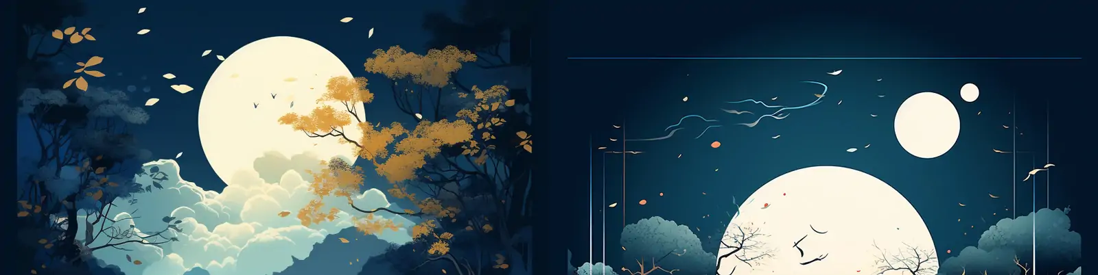 传统中秋节矢量风格月亮山水庭院海报设计素材midjourney关键词咒语
