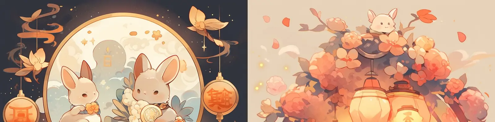 传统中秋节月亮兔子手绘可爱卡通标签角标贴图贴纸海报设计素材midjourney关键词咒语