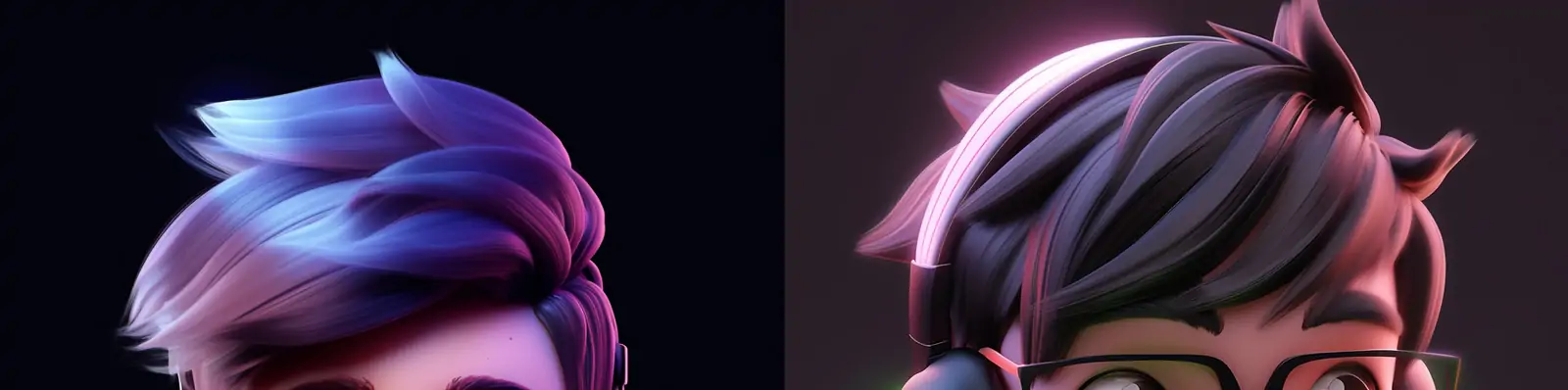 手绘动漫卡通戴着酷炫耳机和渐变眼镜的可爱男孩形象立体插图midjourney关键词咒语