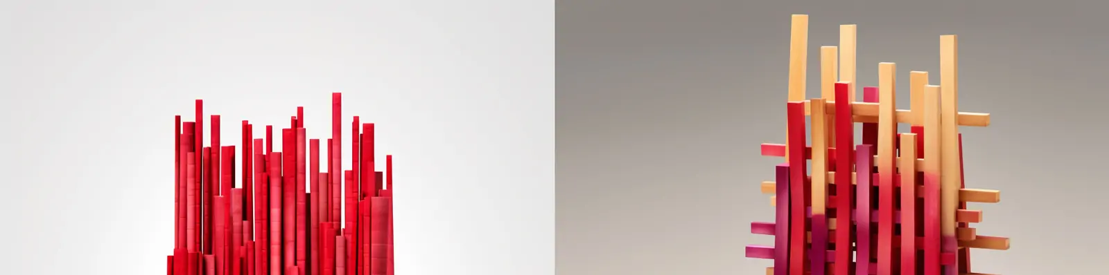 创意几何立体木棍自由交织叠加木椅抽象艺术前卫不对称装置作品midjourney关键词咒语分享