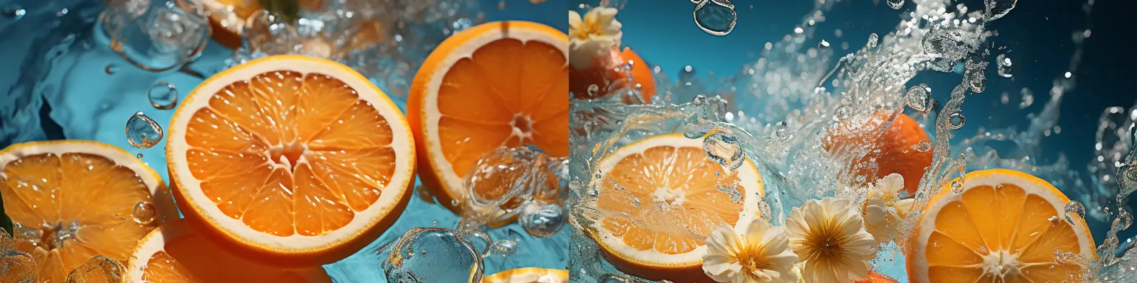 创意新鲜水果柑橘橙子动态水花飞溅电商生鲜广告摄影海报背景midjourney关键词咒语