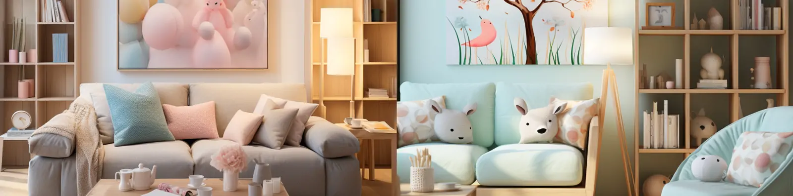 时尚现代温馨客厅沙发可爱动物装饰室内空间装修设计艺术摄影海报midjourney关键词咒语分享