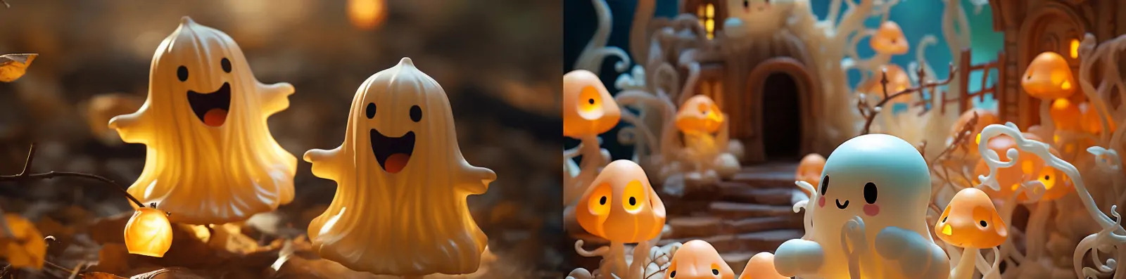 可爱卡通万圣节南瓜灯鬼魂幽灵古老城堡灯光场景活动海报midjourney关键词咒语