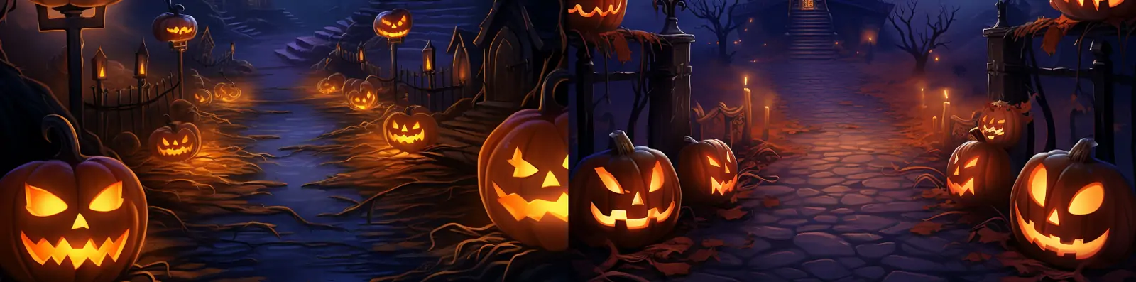 神秘黑暗万圣节南瓜灯蝙蝠恐怖气氛建筑月亮活动场景海报midjourney关键词咒语
