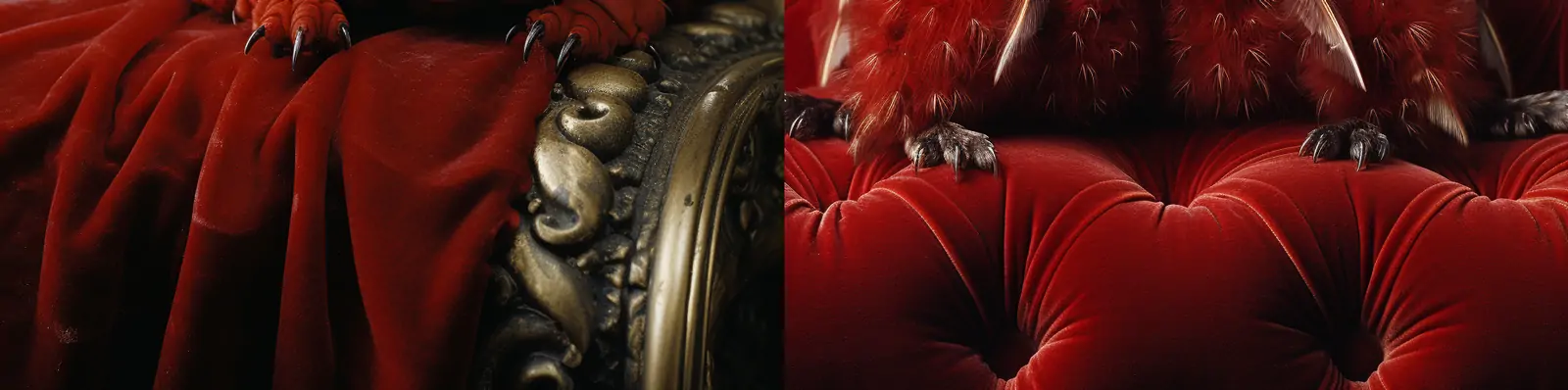 红色天鹅绒沙发可爱动物猫咪抽象艺术商业产品摄影海报midjourney关键词咒语分享