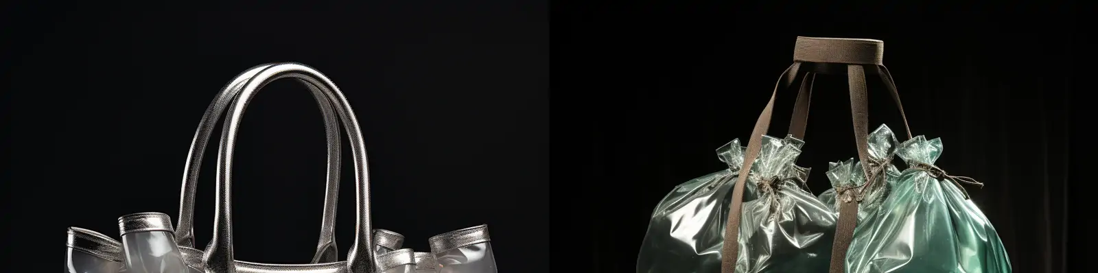 创意银色塑料透明女士包包手提袋服装面料艺术摄影海报midjourney关键词咒语分享