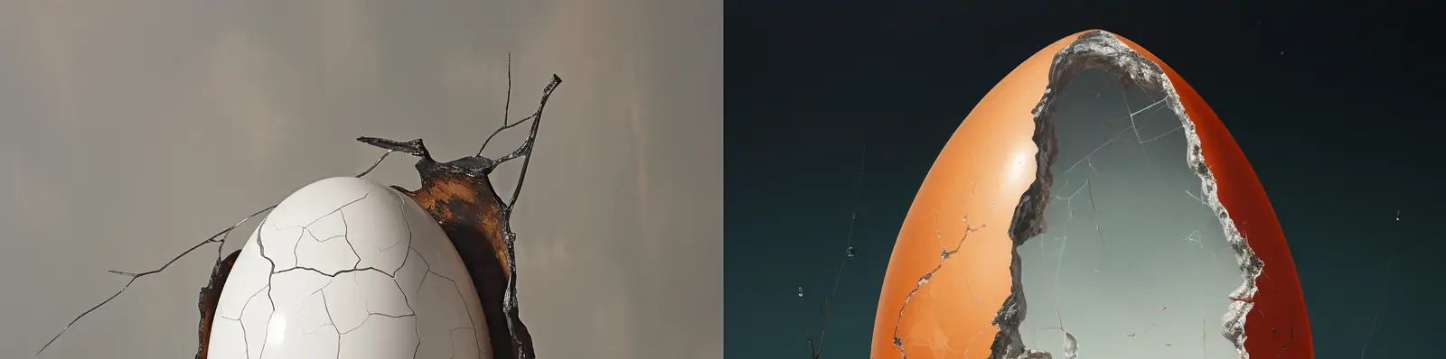 创意当代现实主义鸡蛋裂痕静物肖像画艺术插图海报midjourney关键词咒语分享