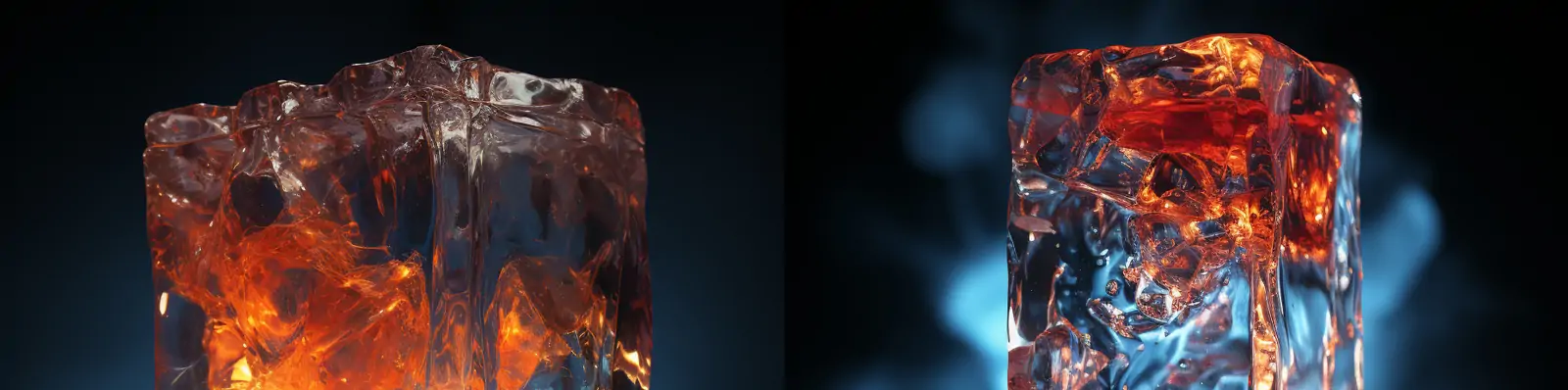 当代艺术作品透明玻璃塑料圆柱形冰块火焰冻结逼真特效海报midjourney关键词咒语分享