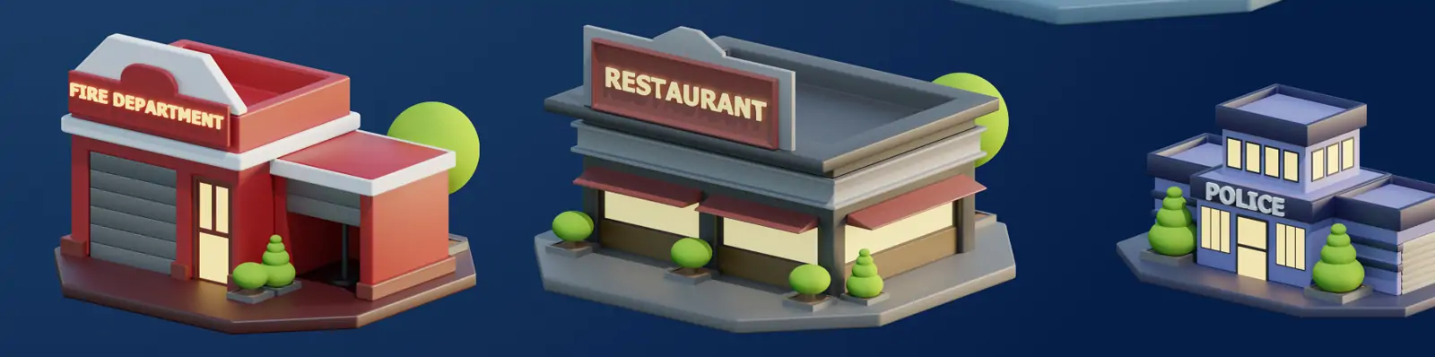 3D立体医院学校商场餐厅酒店房屋建筑png图标插图blender