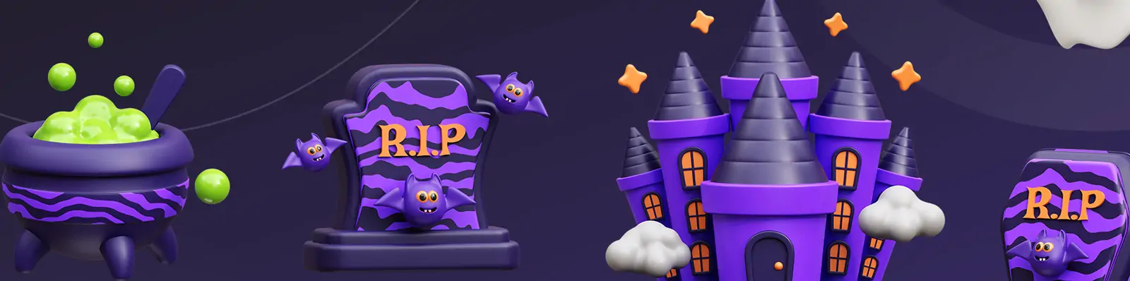 3D立体紫色万圣节南瓜灯幽灵糖果元素png图标插图模型blender