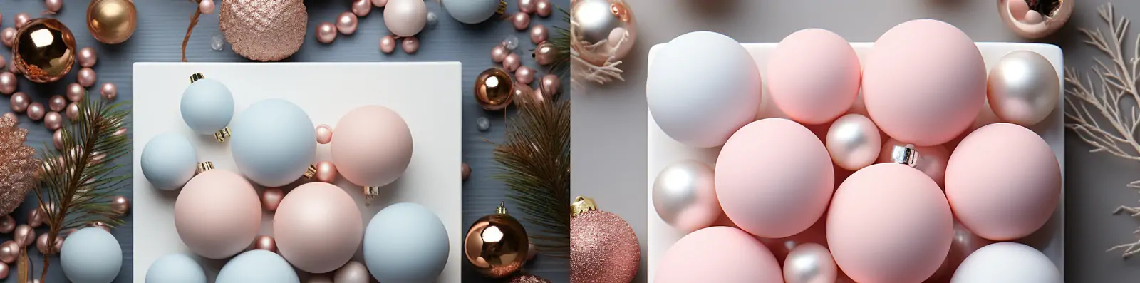 超现实美丽圣诞节粉色圣诞球装饰产品艺术摄影照片海报背景midjourney关键词咒语分享