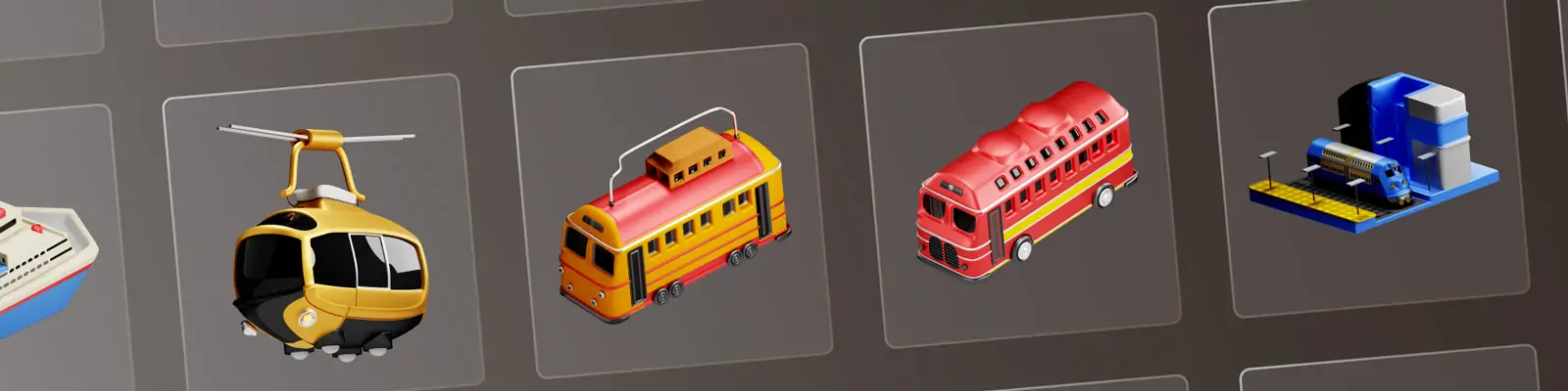 3D立体交通工具汽车飞机轮船摩托自行车图标插图blender模型