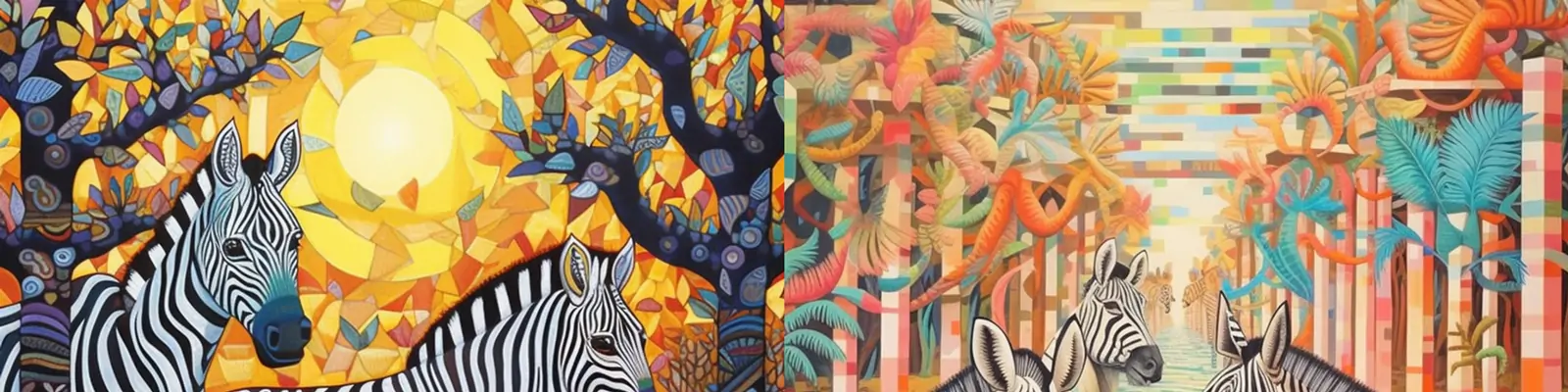 创意动物斑马饮水炫目画面抽象艺术马赛克作品现实主义绘画海报midjourney关键词咒语分享