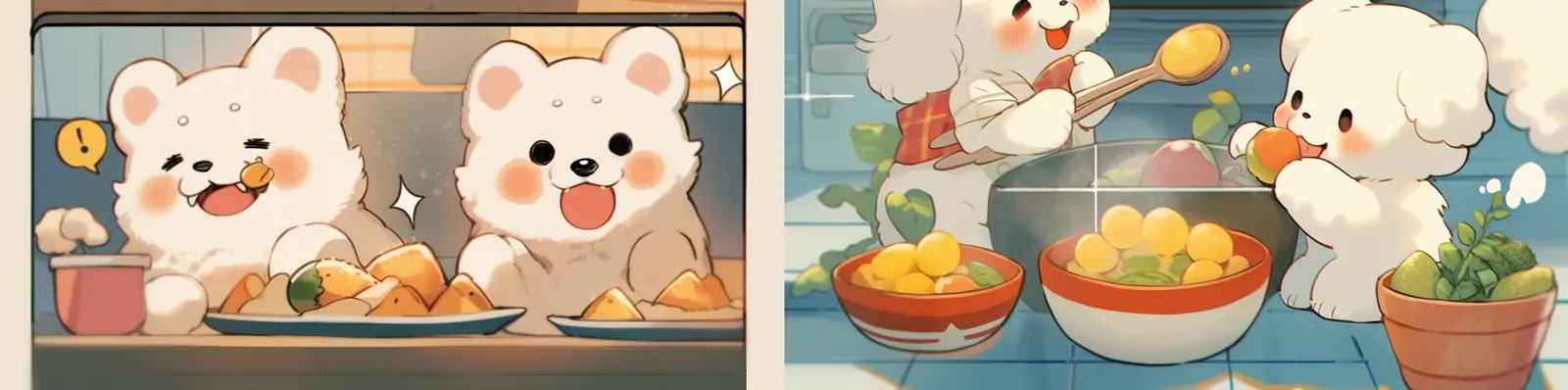 手绘日式动漫卡通可爱顽皮狗狗女孩温馨家庭场景漫画插图海报midjourney关键词咒语