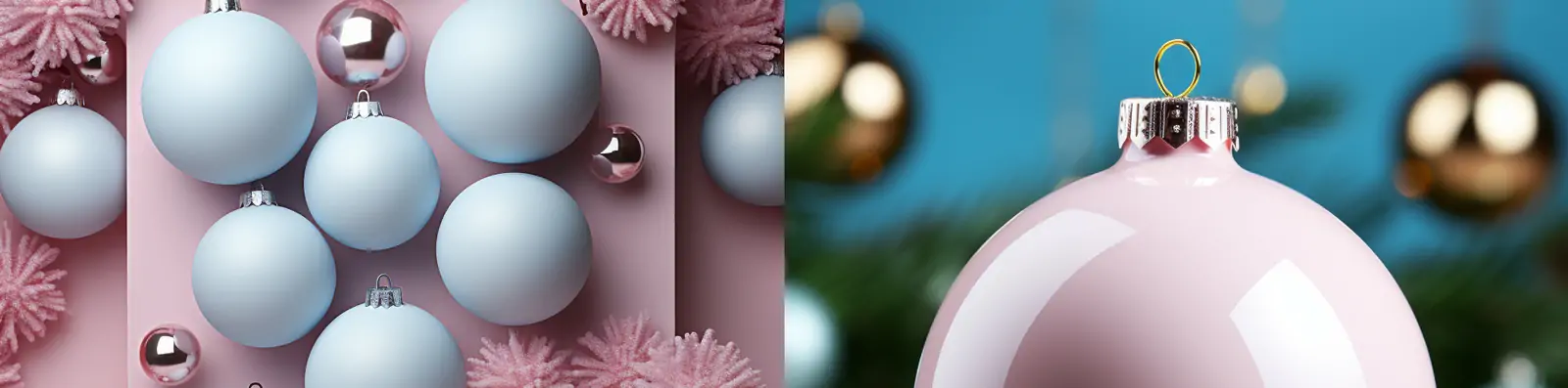 超现实美丽圣诞节粉色圣诞球装饰产品艺术摄影照片海报背景midjourney关键词咒语分享