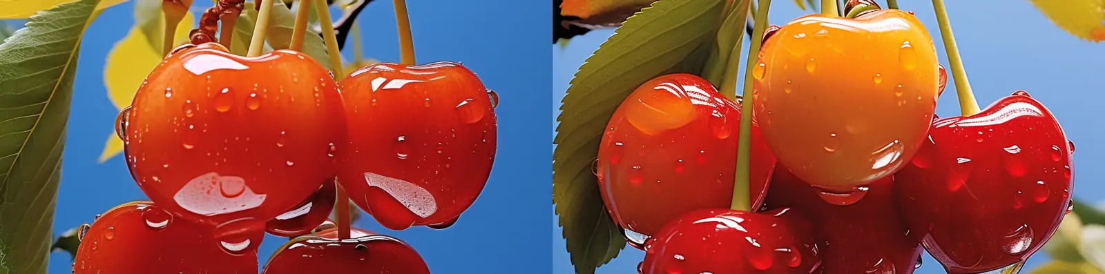 超现实主义彩色新鲜水果树枝樱桃透明水滴数字艺术摄影海报midjourney关键词咒语分享