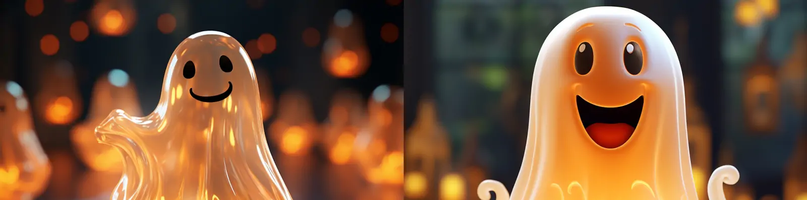 可爱卡通万圣节南瓜灯鬼魂幽灵表情玩具灯光场景活动海报midjourney关键词咒语