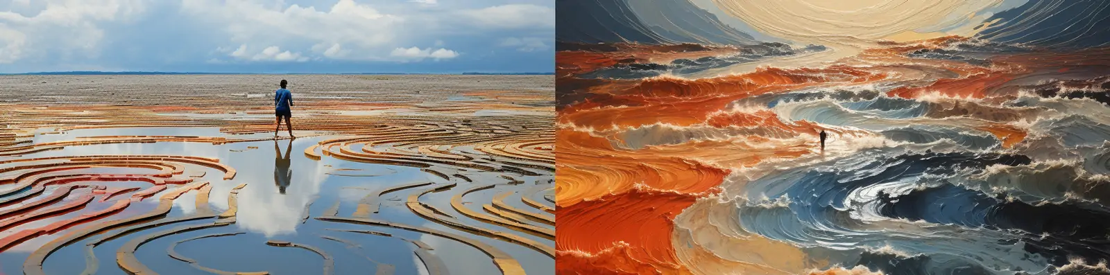 当代艺术风格现代抽象曲线大型画布自然景观鸟瞰图油画海报背景midjourney关键词咒语分享