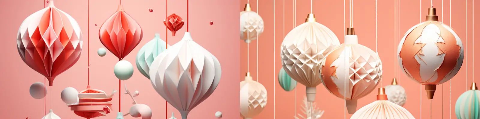 可爱圣诞节圣诞球圣诞袜灯笼折纸剪纸艺术3D装饰元素海报背景midjourney关键词咒语