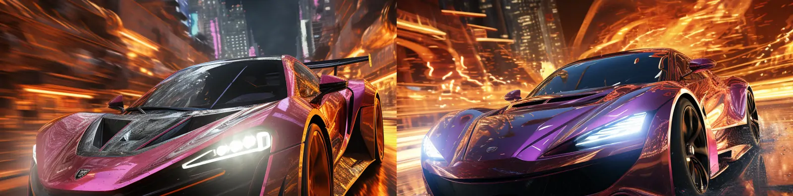 未来主义动感科幻彩色霓虹灯光效高速行驶赛车汽车广告海报midjourney关键词咒语分享