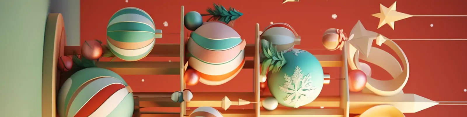 圣诞节圣诞树圣诞球灯笼折纸剪纸艺术3D立体装饰元素海报背景midjourney关键词咒语