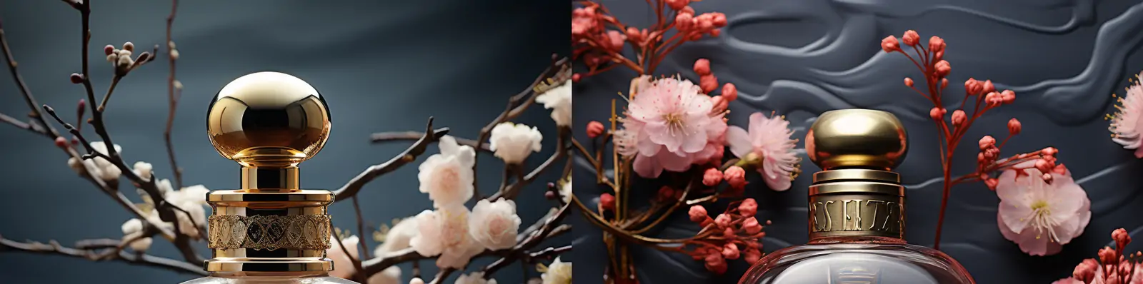 东方极简主义红色GUCCI香水瓶樱花香氛波浪艺术电商广告摄影海报midjourney关键词咒语分享