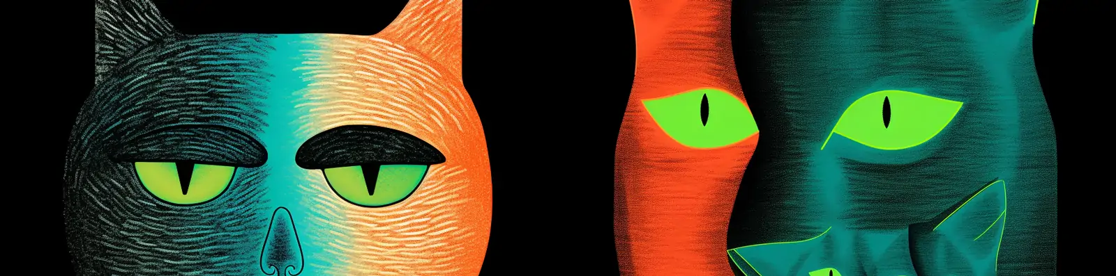 超现实主义反乌托邦荧光渐变磨砂效果猫咪头像特写镜头艺术海报midjourney关键词咒语