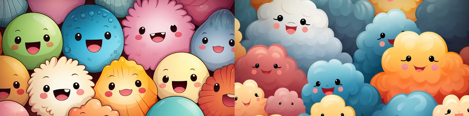 手绘可爱卡通有趣彩色卡哇伊无缝快乐笑脸重复图案艺术插图绘画背景midjourney关键词咒语