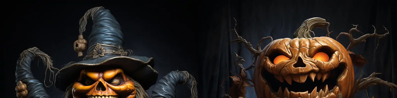 创意恐怖气氛万圣节南瓜灯狰狞表情光效堆叠摄影照片海报midjourney关键词咒语分享