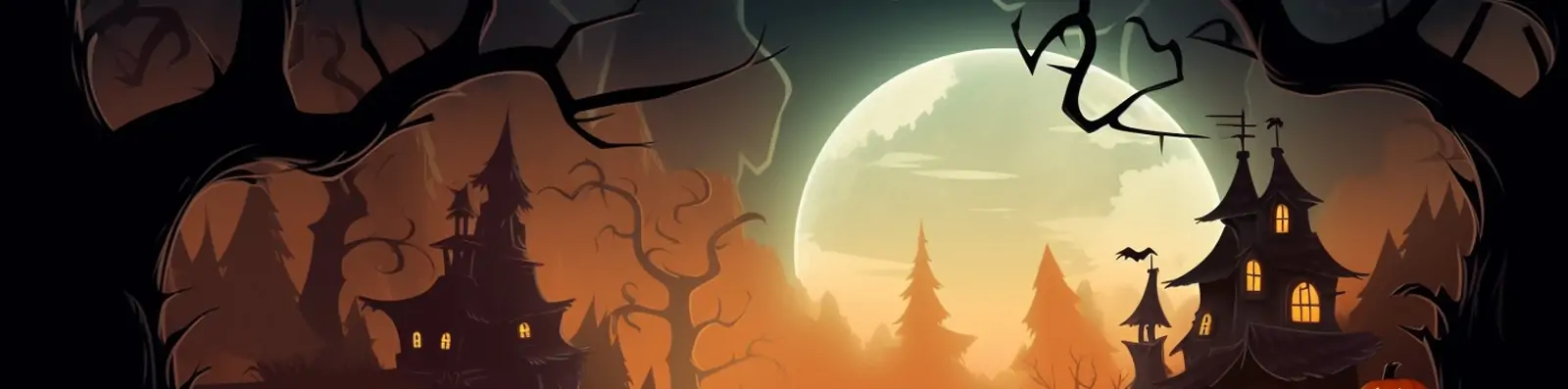 万圣节主题活动南瓜灯小木屋蝙蝠恐怖气氛月亮场景横幅海报背景midjourney关键词咒语分享