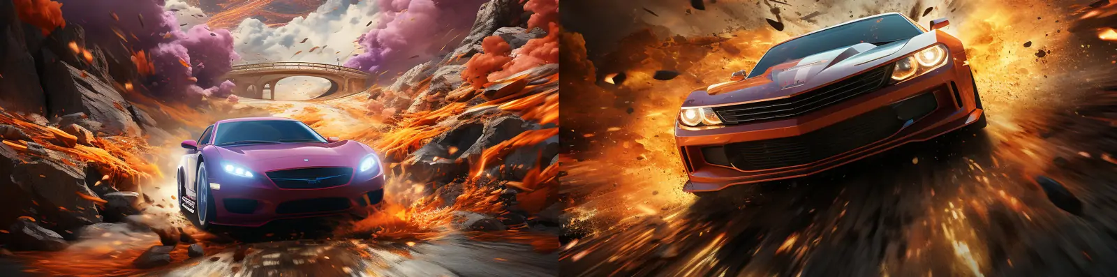 现实主义神奇王国梦幻跑车赛车比赛速度激情爆炸场景插图海报midjourney关键词咒语