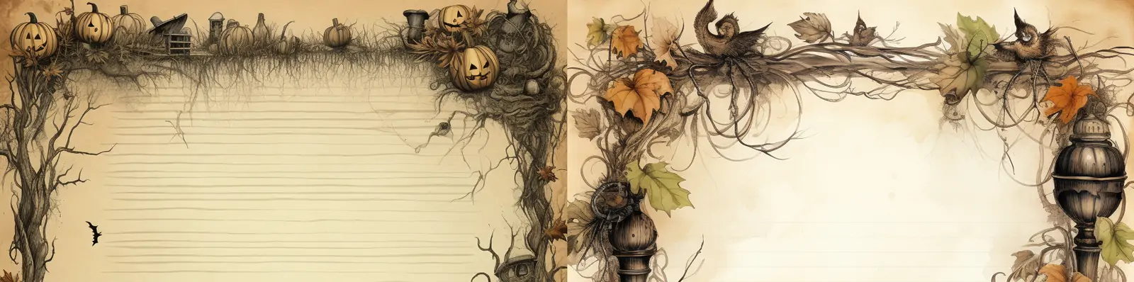 万圣节主题南瓜灯蝙蝠恐怖氛围复古做旧信纸插图海报背景midjourney关键词咒语