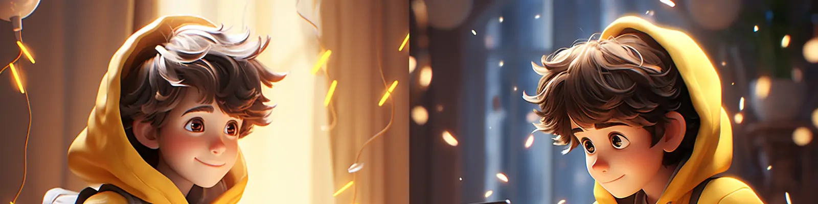 3D立体迪士尼可爱卡通动漫人物黄色夹克男孩动画风格插图海报midjourney关键词咒语