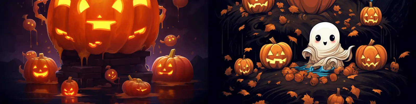 手绘可爱卡通万圣节南瓜灯白色精灵幽灵主题活动插图海报midjourney关键词咒语分享