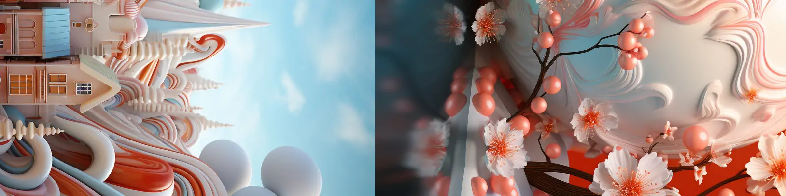 创意抽象彩色七彩梦幻冬季圣诞节装饰元素3D立体场景海报背景midjourney关键词咒语分享