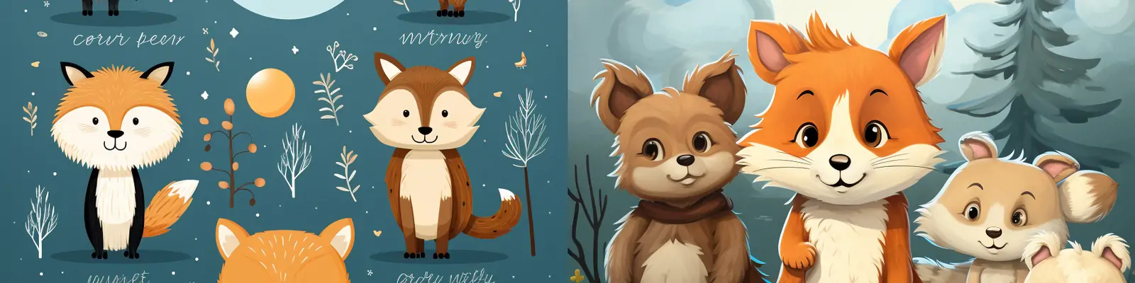 手绘可爱卡通森林动物松鼠狐狸儿童绘本画册封面插图海报midjourney关键词咒语分享