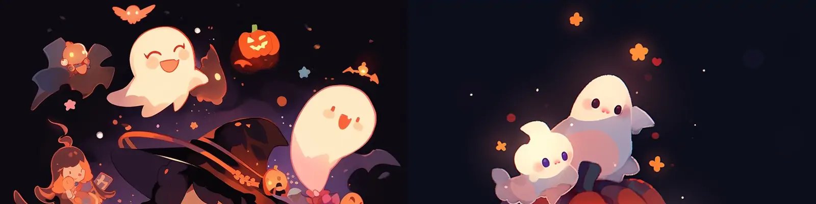 手绘可爱卡通万圣节南瓜灯白色精灵幽灵主题活动插图海报midjourney关键词咒语分享