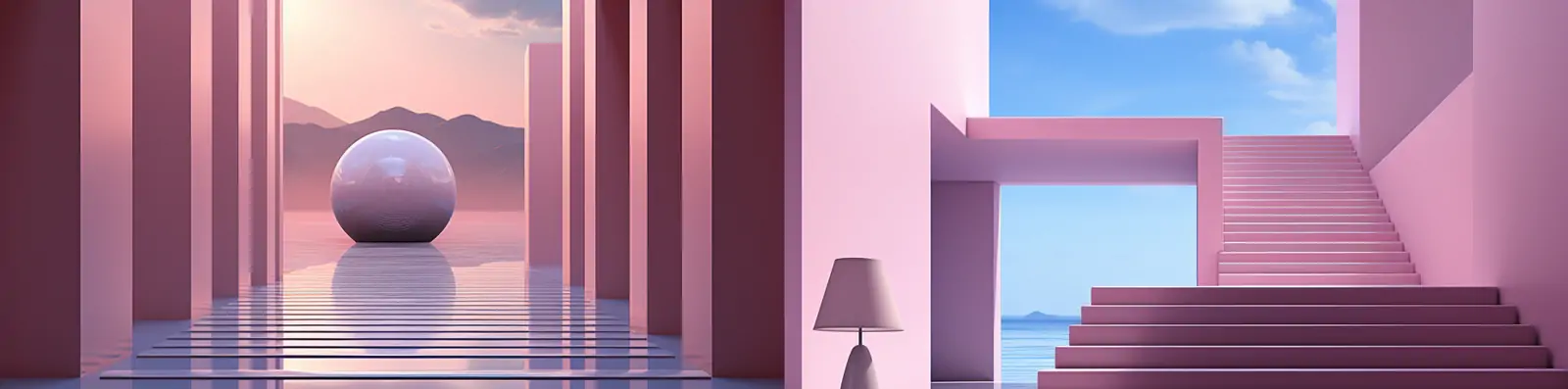创意神秘包豪斯粉色建筑风格楼梯立体空间场景艺术海报背景midjourney关键词咒语分享