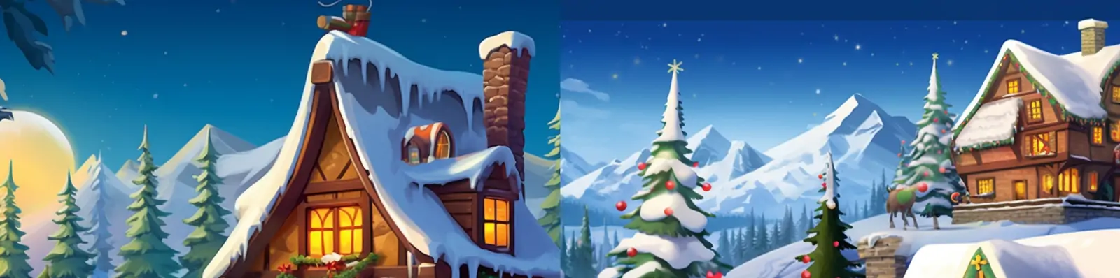 手绘卡通儿童冬天圣诞节圣诞老人之家礼物城堡雪天场景插图海报midjourney关键词咒语