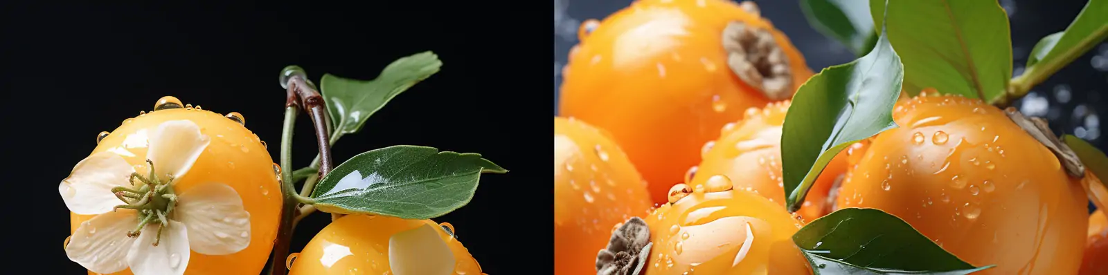 创意极简主义新鲜水果柿子透明水滴美食艺术摄影广告海报midjourney关键词咒语分享