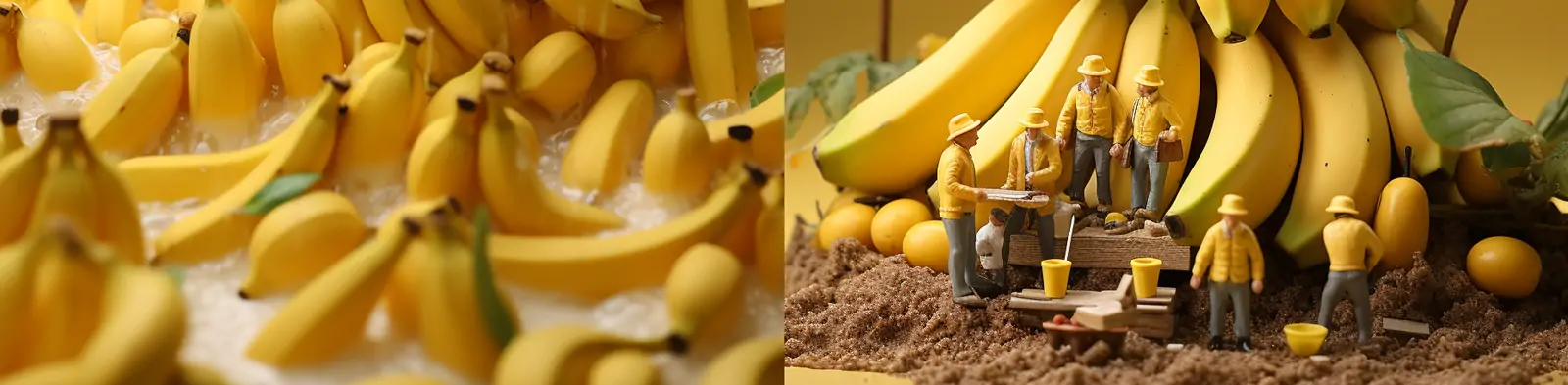 超现实主义迷你微观香蕉人物艺术雕塑模型时尚摄影海报midjourney关键词咒语