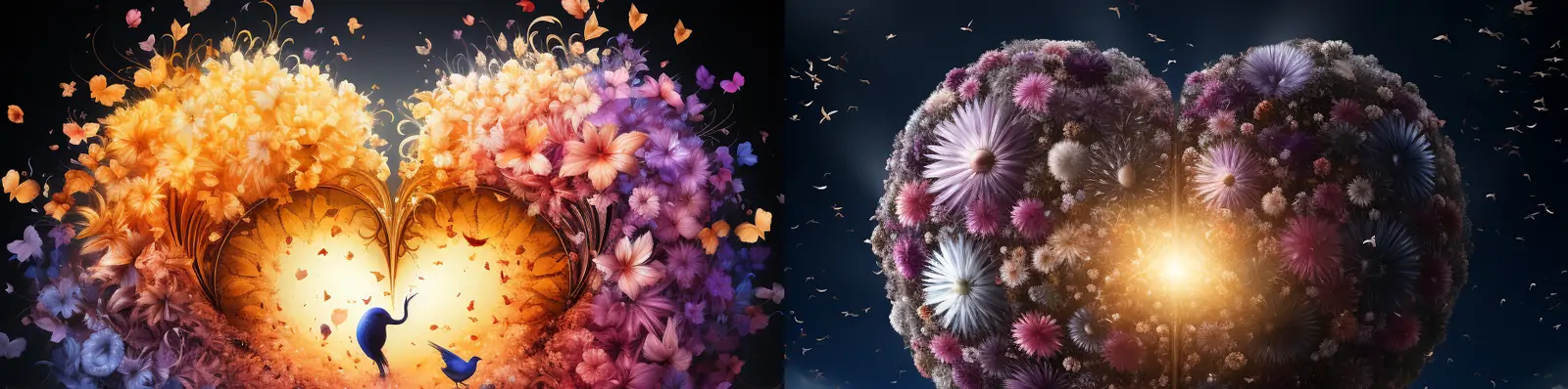 创意梦幻鲜花浪漫永恒信仰爱心形状图形光效艺术摄影海报背景midjourney关键词咒语分享