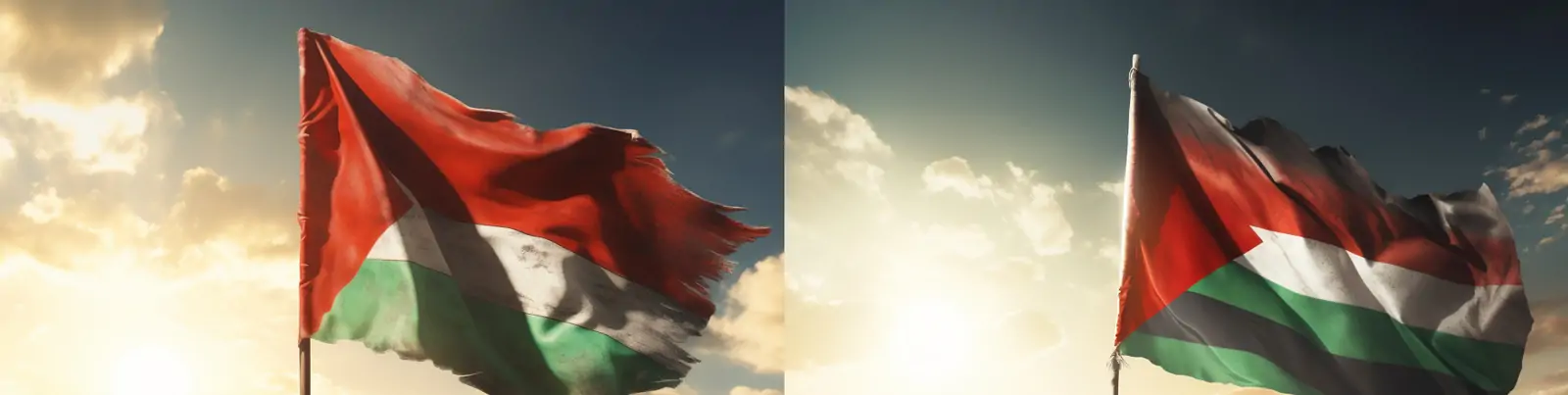 超现实巴勒斯坦战争城市建筑废墟儿童挥舞旗帜摄影海报midjourney关键词咒语分享