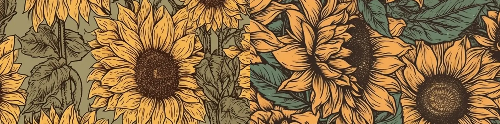 手绘鲜花植物向日葵数字印刷艺术无缝图案纹理平面海报背景midjourney关键词咒语分享