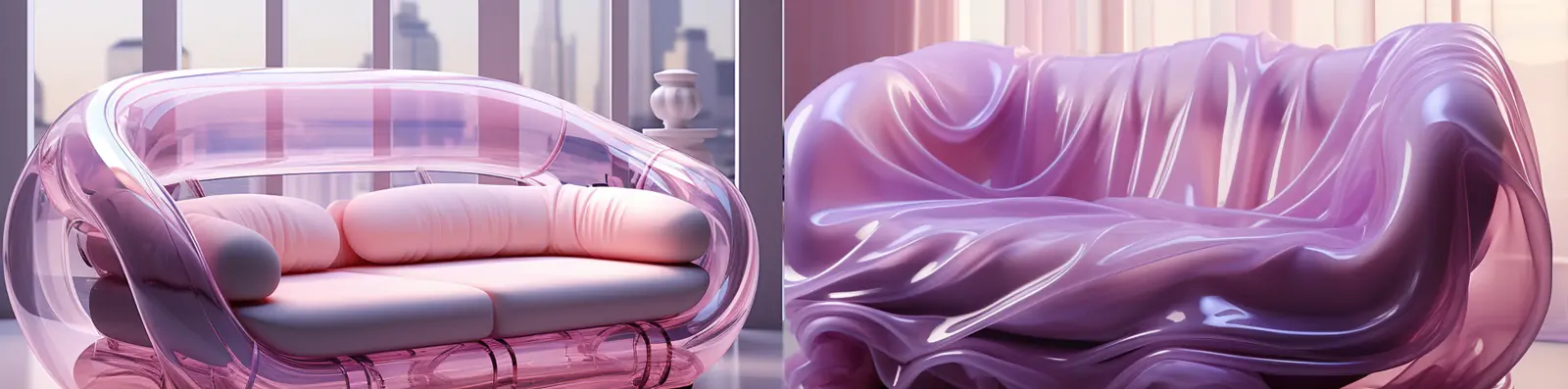 创意紫色别致半透明塑料质感未来主义沙发艺术摄影广告海报midjourney关键词咒语分享